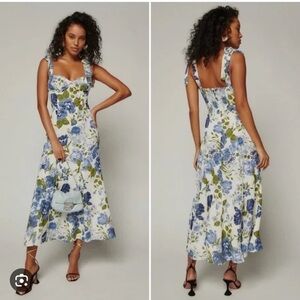 Reformation Blue and Green Floral Midi Dress
